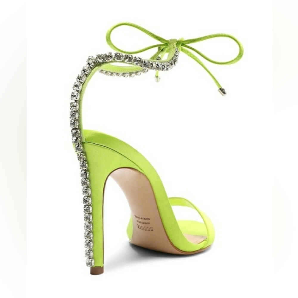 SCHUTZ Lime Green Heels with Rhinestone Detail